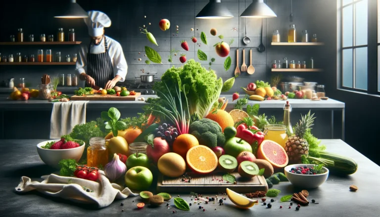 Un mercato all'aperto colorato con frutta e verdura di stagione freschi, rappresentando la bellezza della cucina stagionale.