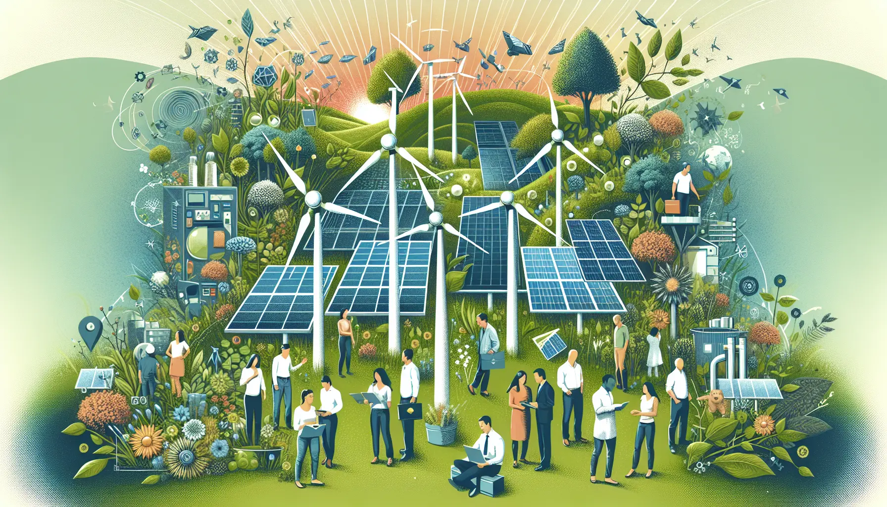 Foresta lussureggiante con pannelli solari tra gli alberi, simbolo di energia sostenibile e biodiversità.