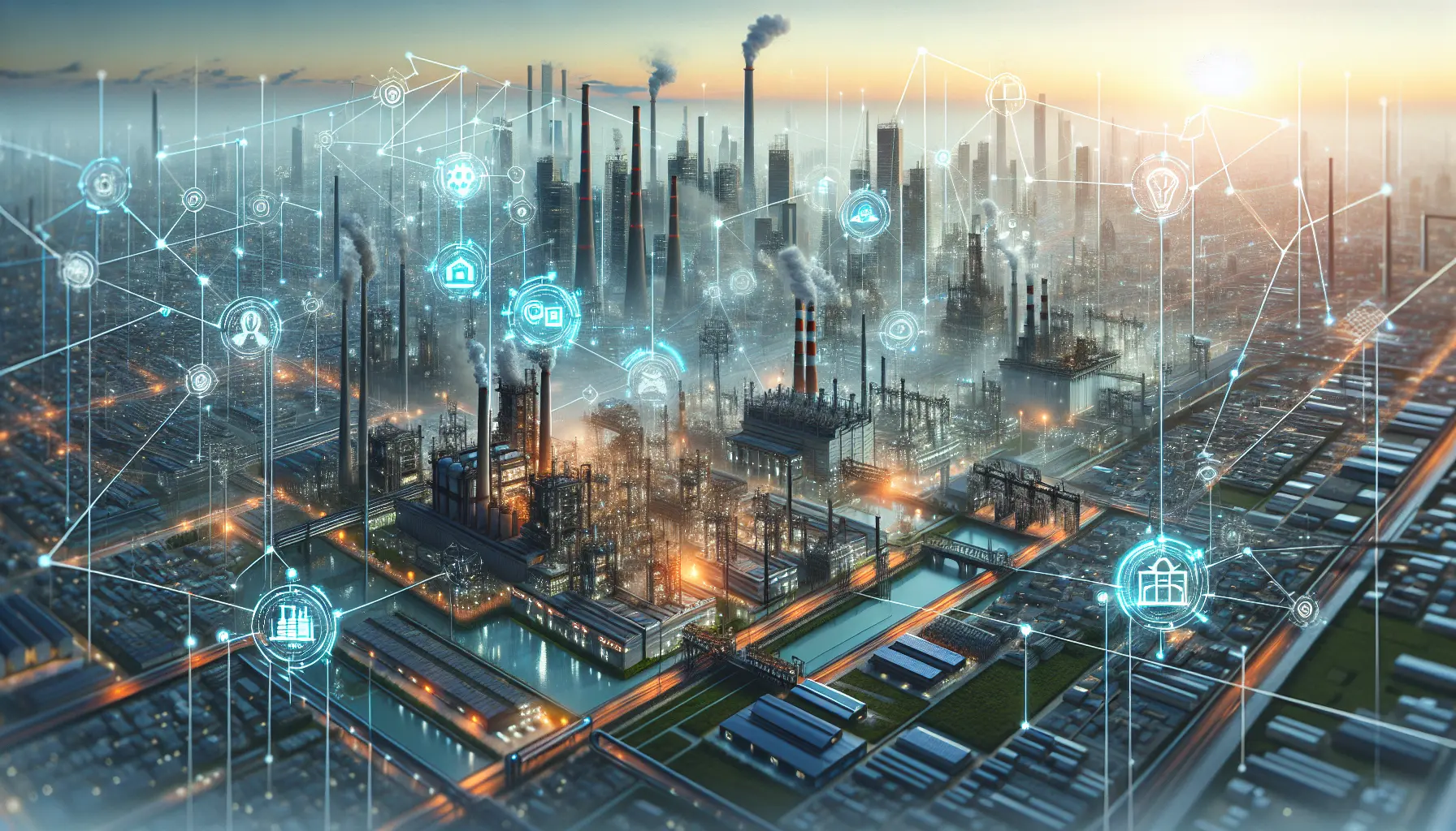 Rappresentazione grafica di un gemello digitale che simula un processo industriale