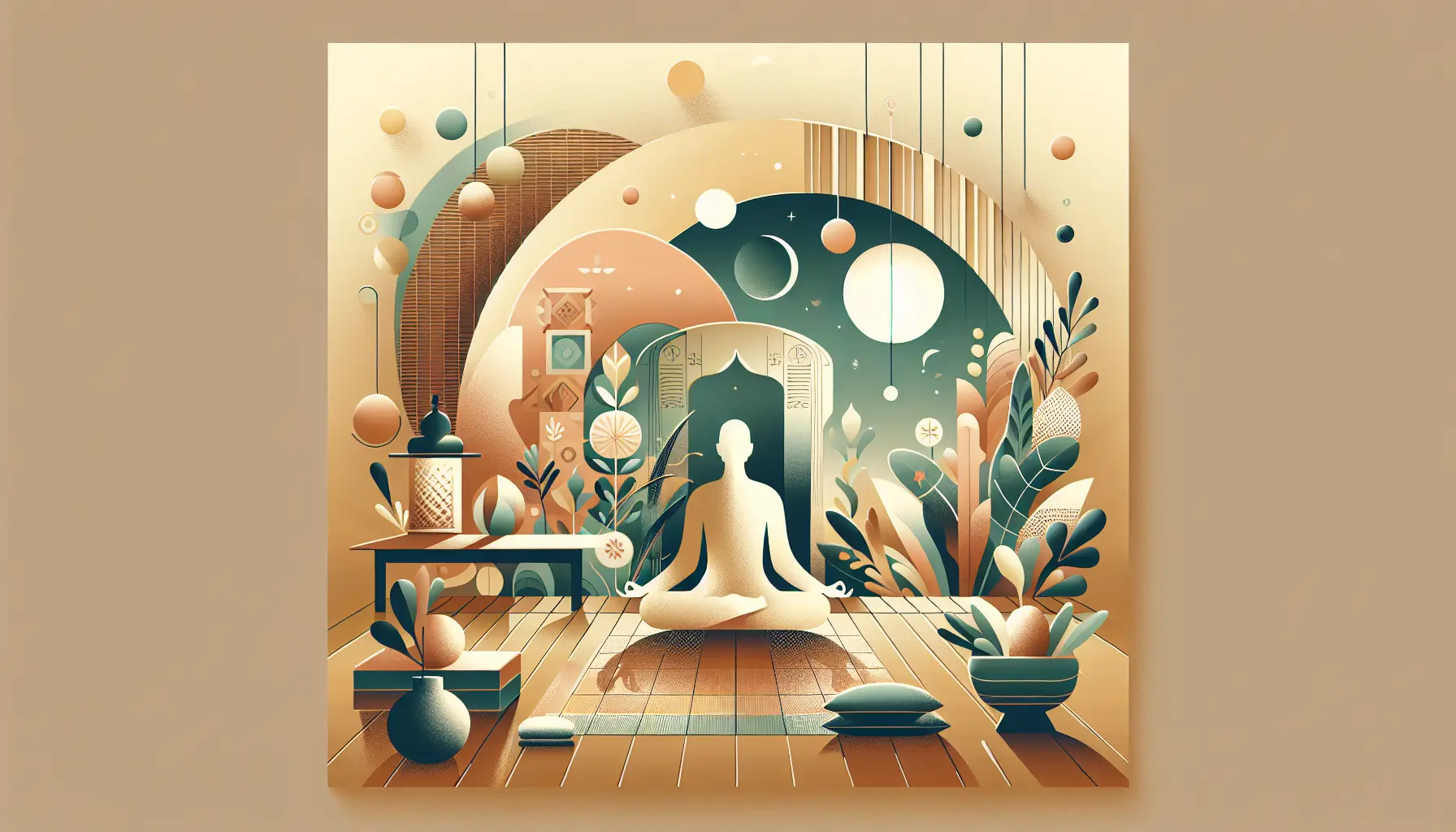 Persona che medita in un ambiente tranquillo, circondata dalla natura.