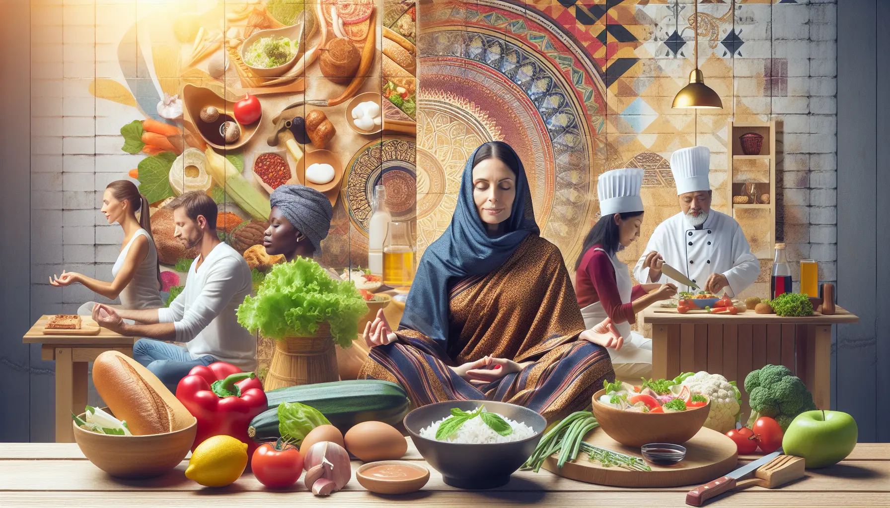 Un tavolo imbandito con piatti tradizionali e ingredienti freschi, simbolo di convivialità e benessere familiare.