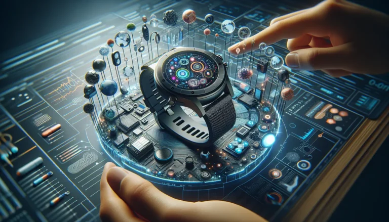 Uno smartwatch moderno con grafica che mostra dati di fitness e salute