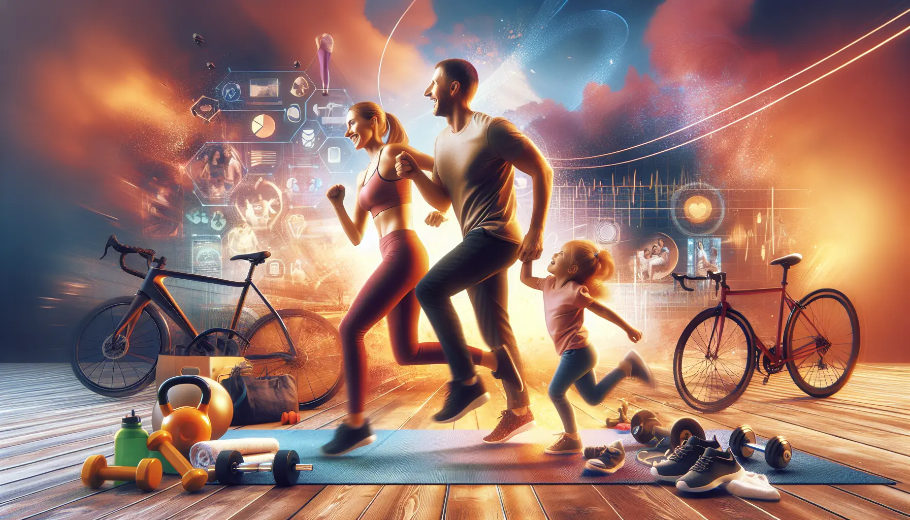 Una famiglia che si diverte insieme all'aperto, praticando attività fisica e creando legami.