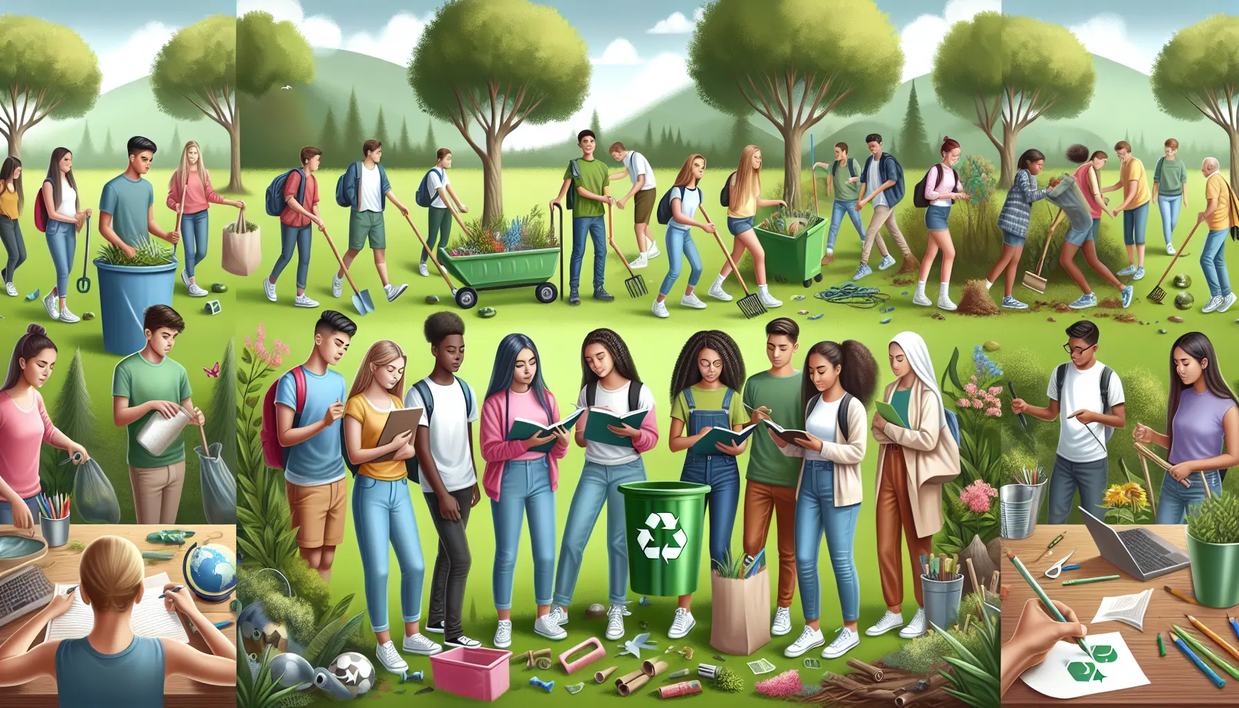 Giovani studenti impegnati in attività di educazione ambientale all'aperto