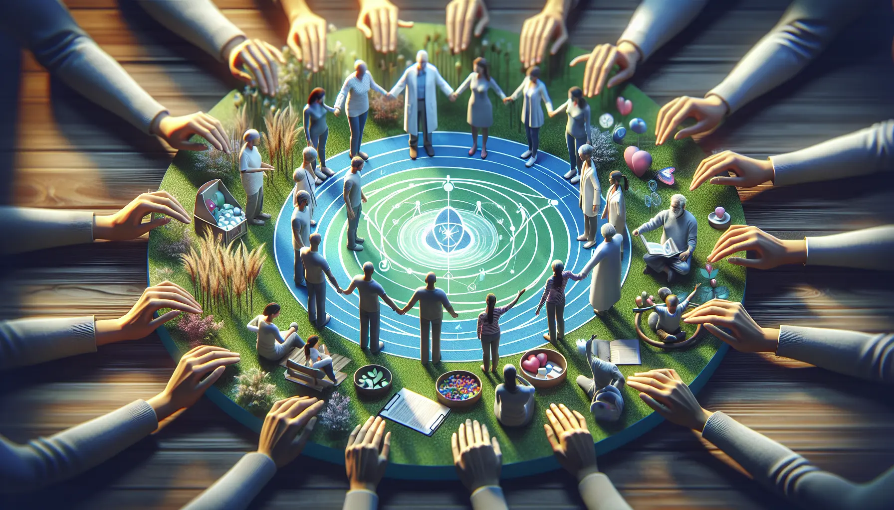 Persone che si abbracciano e sorridono, rappresentando relazioni sociali positive e benessere emotivo.