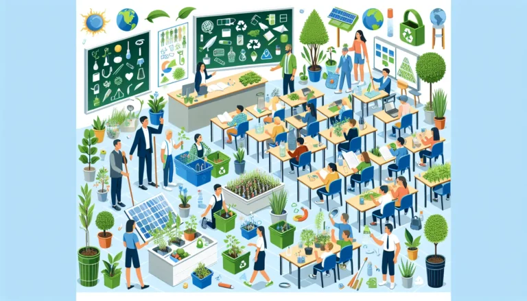 Un gruppo di studenti impegnati in un'attività di educazione ambientale all'aperto, circondati dalla natura.