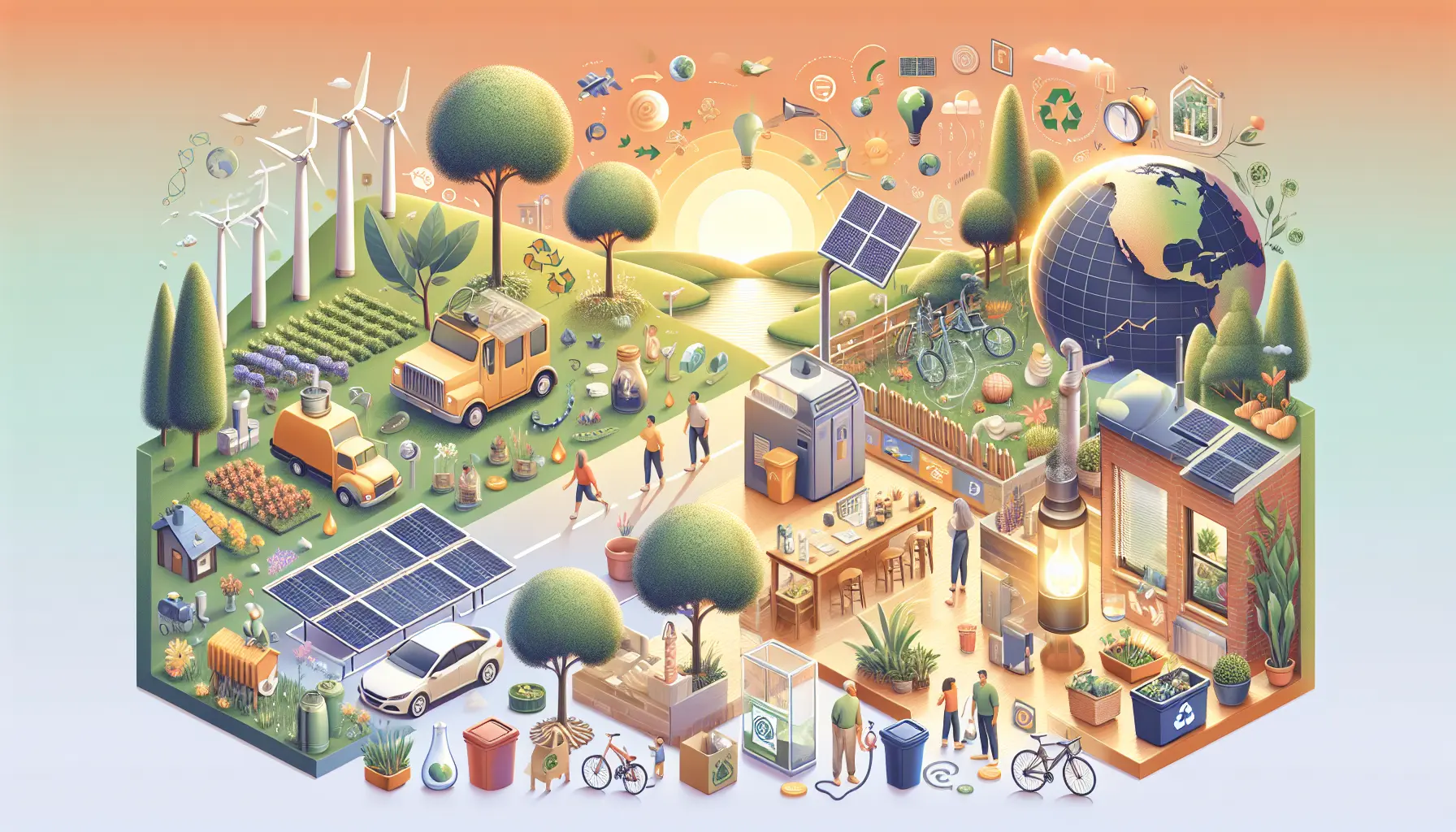 Famiglia impegnata in attività sostenibili all'aperto