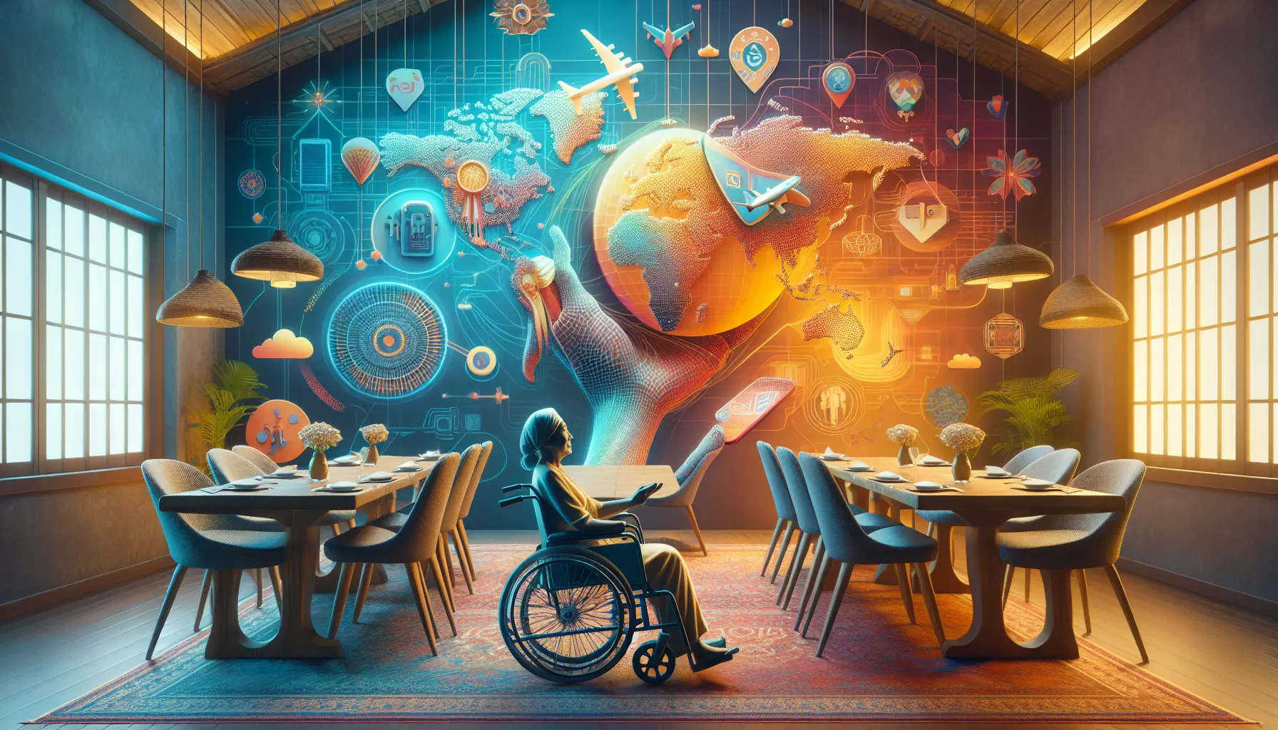 Un gruppo di persone di diverse abilità che esplorano una città storica, sorridendo e interagendo con la cultura locale.