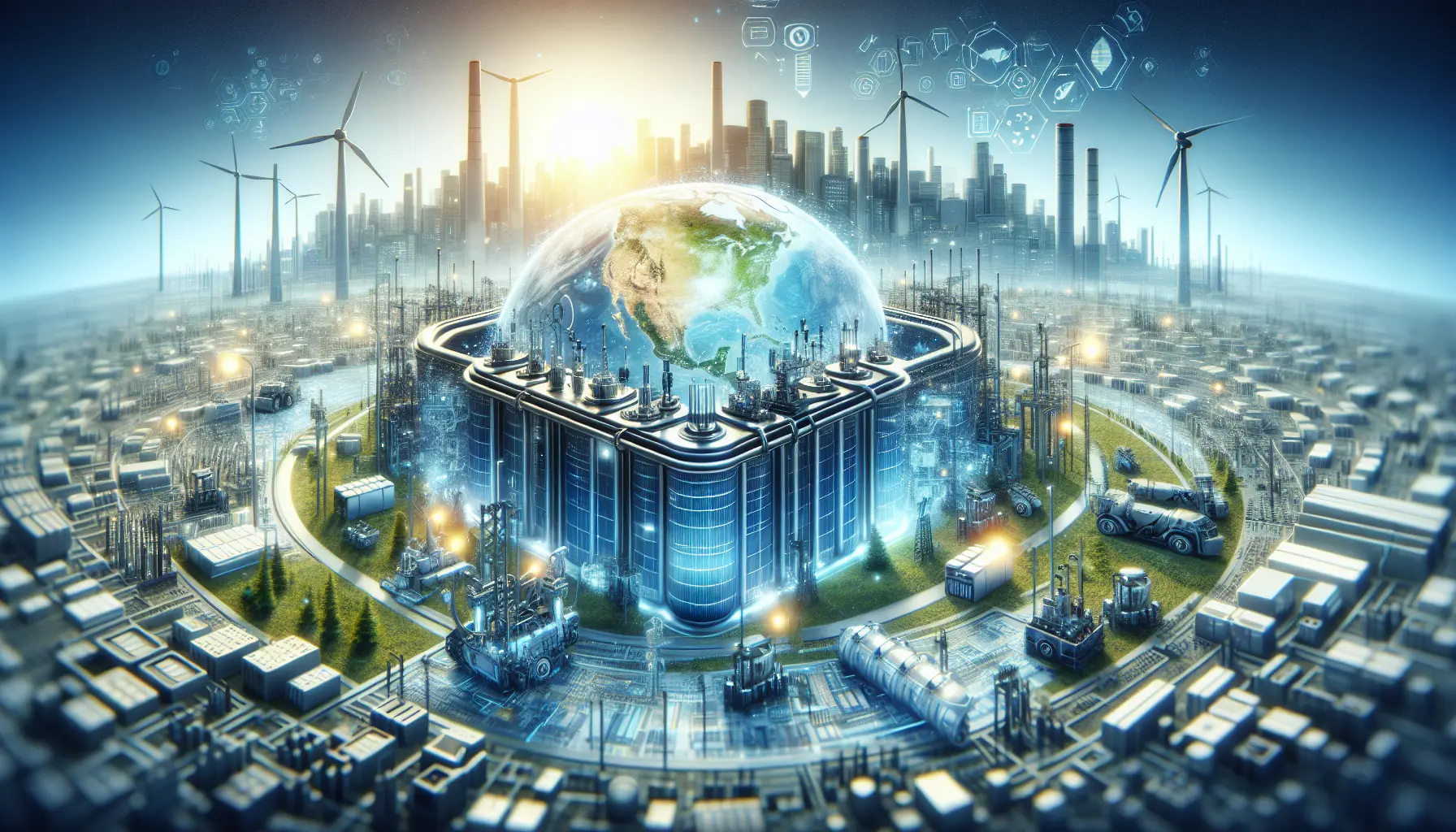 Rappresentazione grafica di batterie moderne e tecnologie energetiche rinnovabili