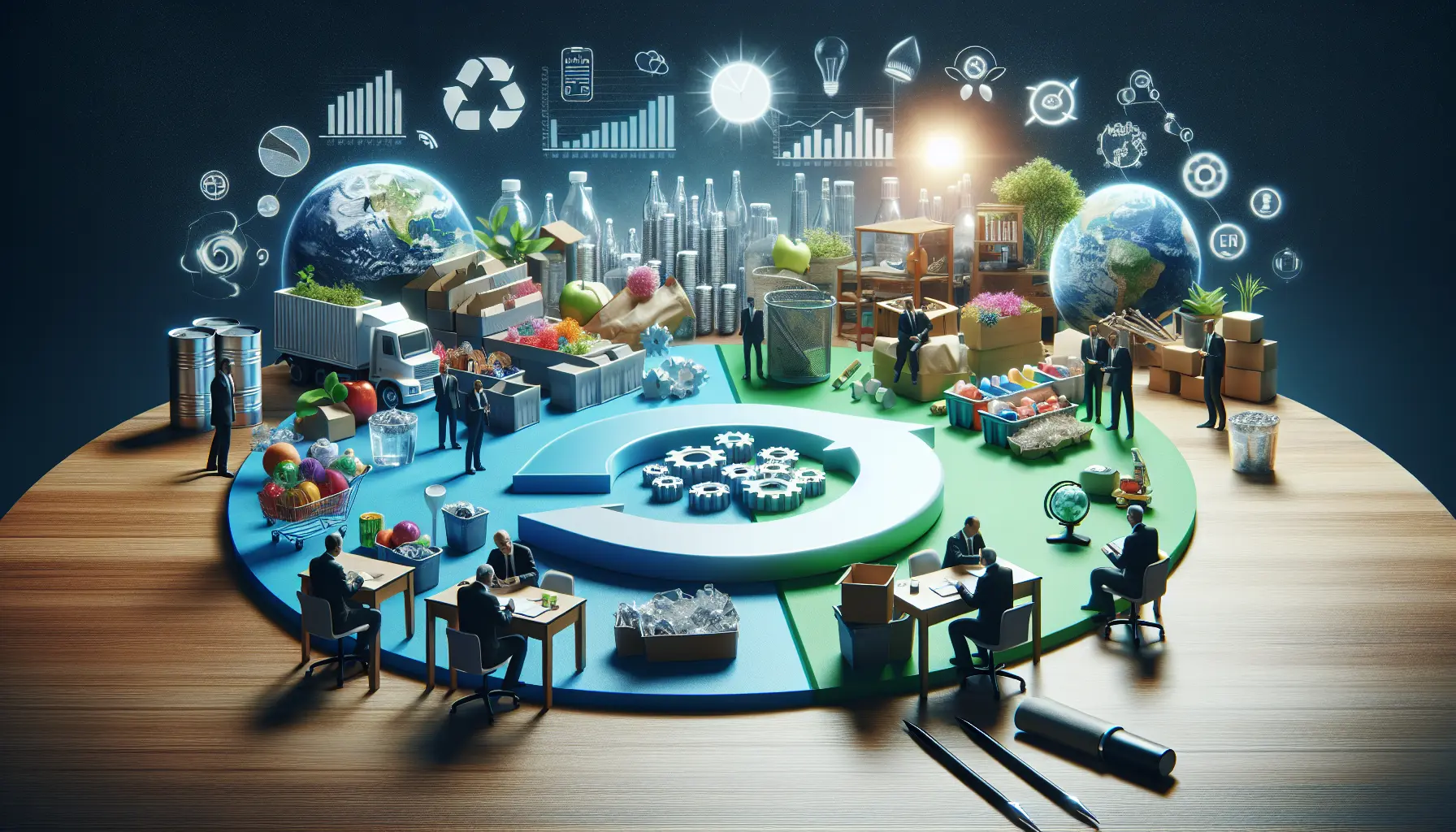 Concetto di economia circolare con simboli di riciclo e sostenibilità