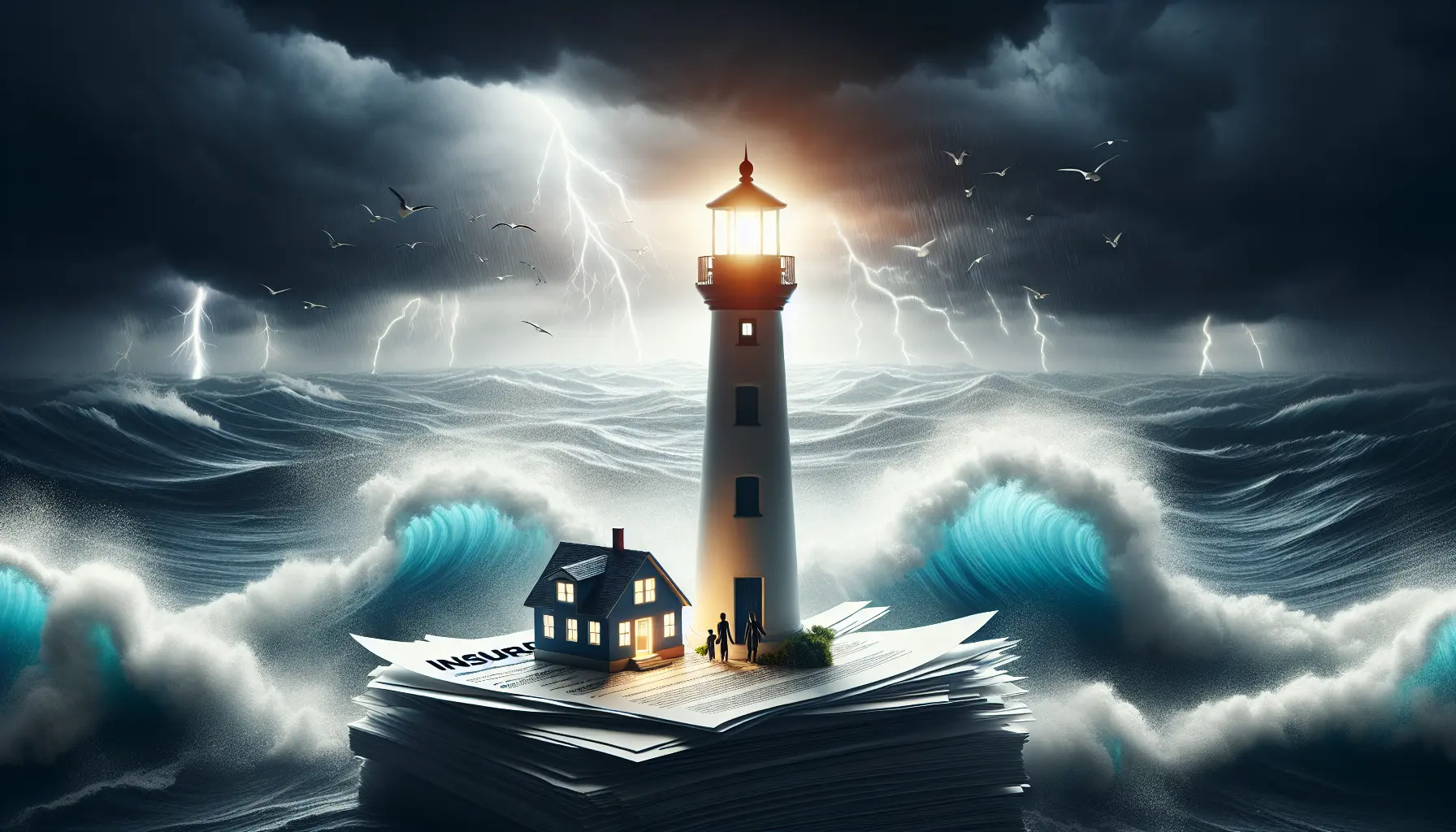 Un faro che illumina una tempesta, simboleggiando la sicurezza offerta dall'assicurazione sulla vita.