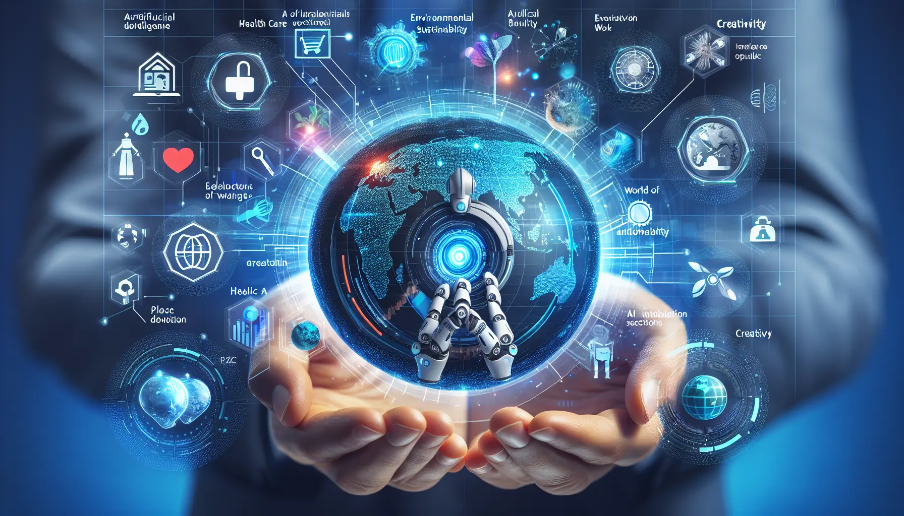 Un'immagine che rappresenta l'interazione tra intelligenza artificiale e umanità, con simboli di tecnologia e natura che si intrecciano.