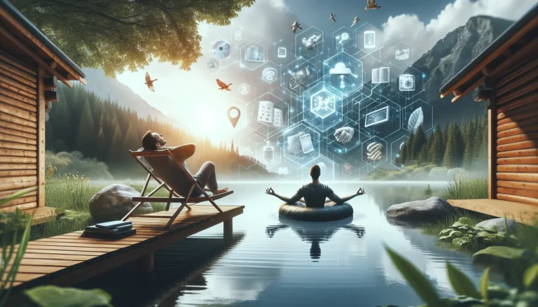 Una persona in meditazione all'aperto, circondata dalla natura e senza dispositivi tecnologici.