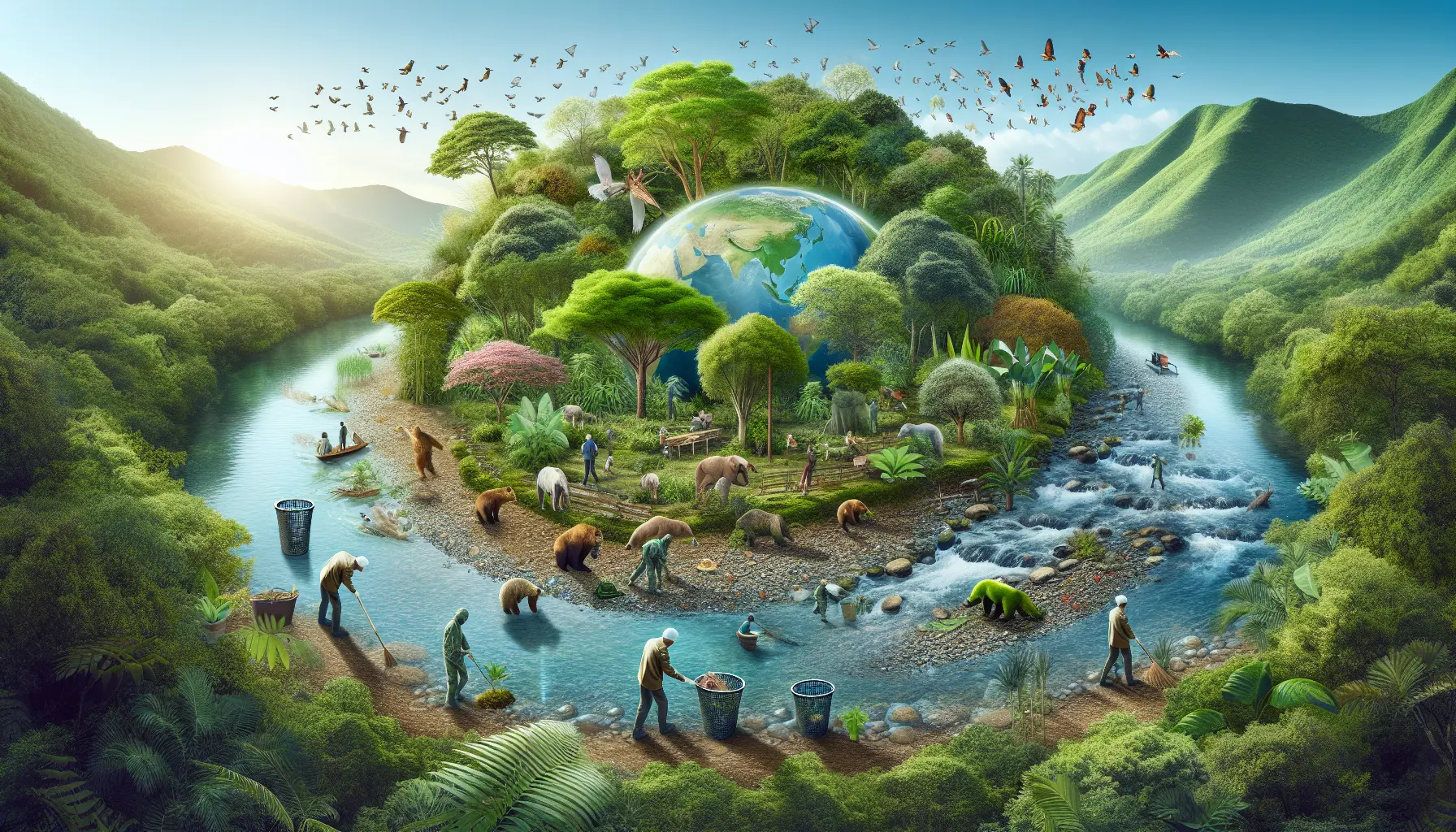 Foresta pluviale diversa con flora e fauna vibrante