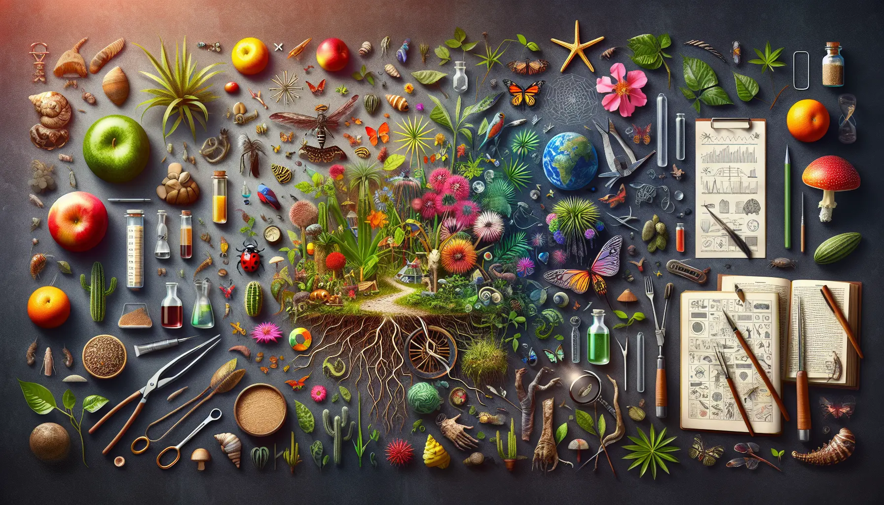 Foresta pluviale rigogliosa con alberi alti, flora e fauna vibrante che rappresenta la biodiversità.