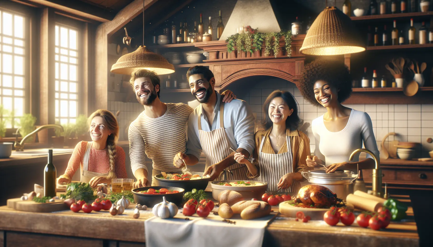 Un tavolo imbandito con piatti tradizionali e ingredienti freschi, simbolo della cucina tradizionale e della condivisione.