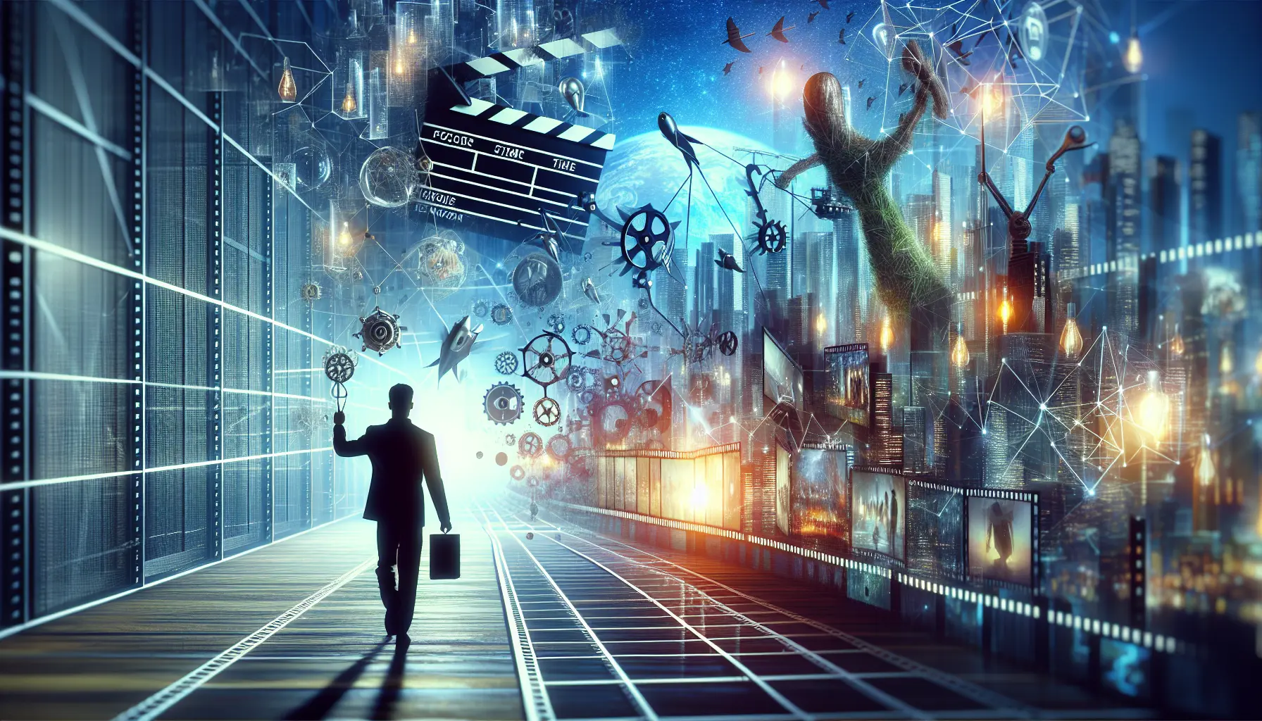 Un'immagine evocativa di un film di fantascienza che esplora la relazione tra umanità e tecnologia.