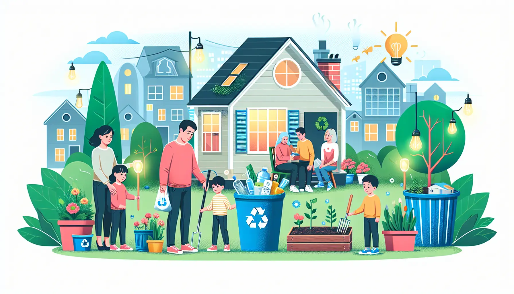 Famiglia che partecipa a un'attività di giardinaggio sostenibile