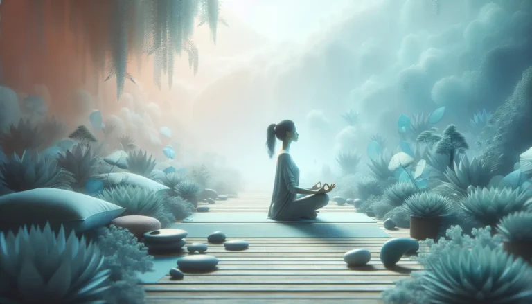 Una persona che pratica yoga in un ambiente sereno, simboleggiando il rilassamento e il benessere.