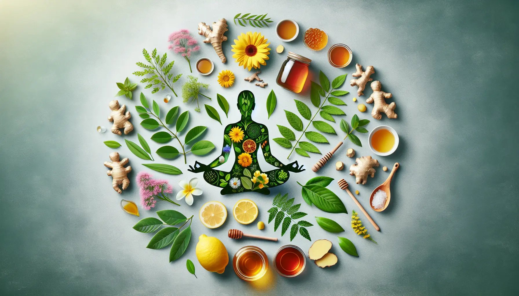 Un'immagine che rappresenta rimedi naturali come erbe e infusi per il benessere