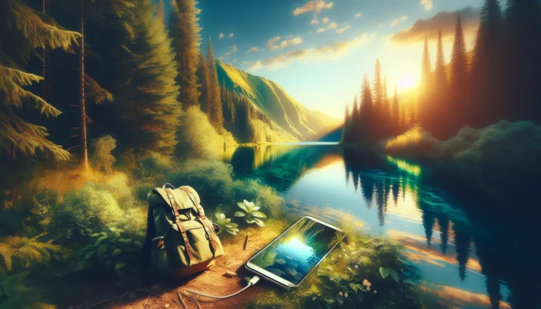 Un sentiero immerso nella natura circondato da alberi e fiori, simbolo di un viaggio di digital detox.