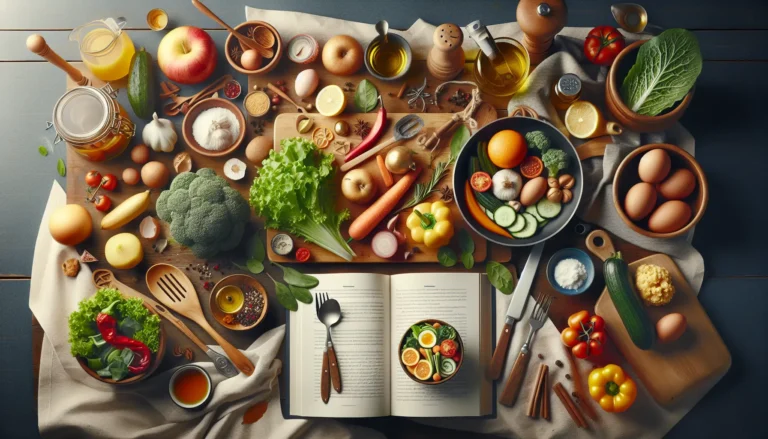 Un piatto di pasta alla carbonara con verdure fresche di stagione, servito in un ambiente accogliente.