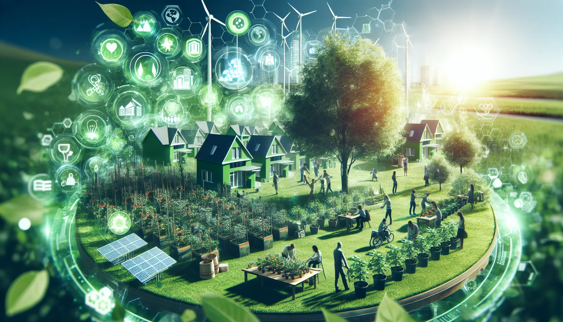 Un gruppo di persone che lavora insieme in un orto comunitario, simbolo di sostenibilità e collaborazione.