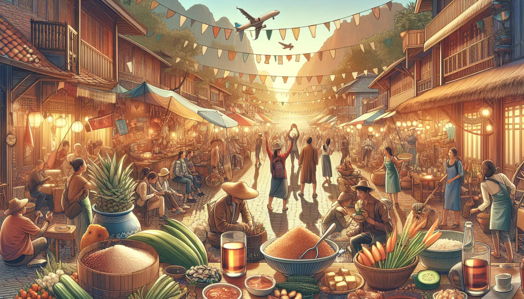 Un gruppo di persone che partecipano a una celebrazione culturale, circondati da colori vivaci e tradizioni locali.