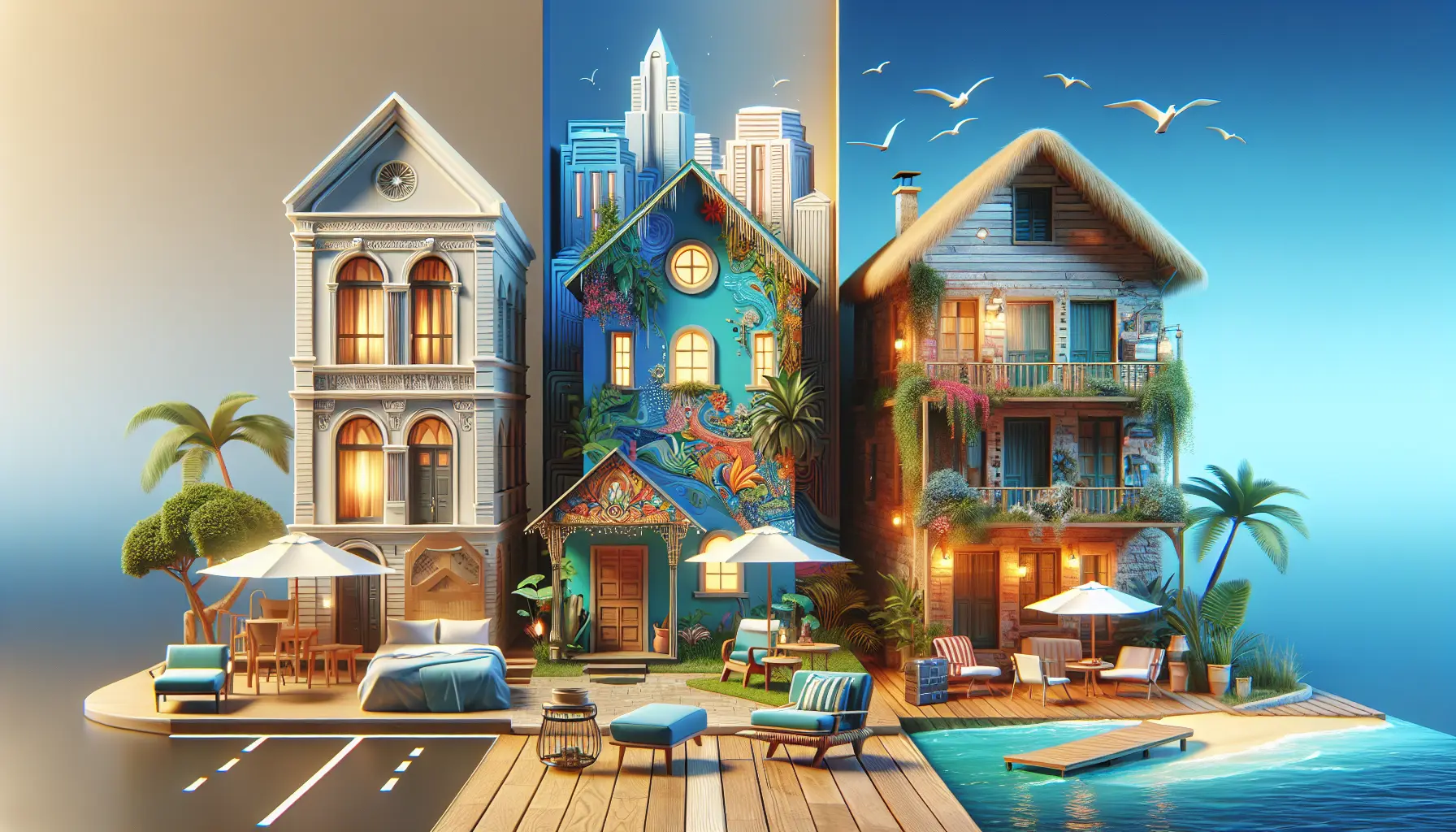 Una vista panoramica di un hotel di lusso con piscina a sfioro e vista sul mare al tramonto