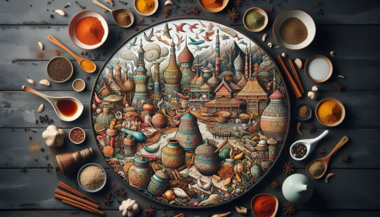 Un assortimento di spezie colorate in un mercato locale, pronte per essere utilizzate in diverse ricette culinarie.