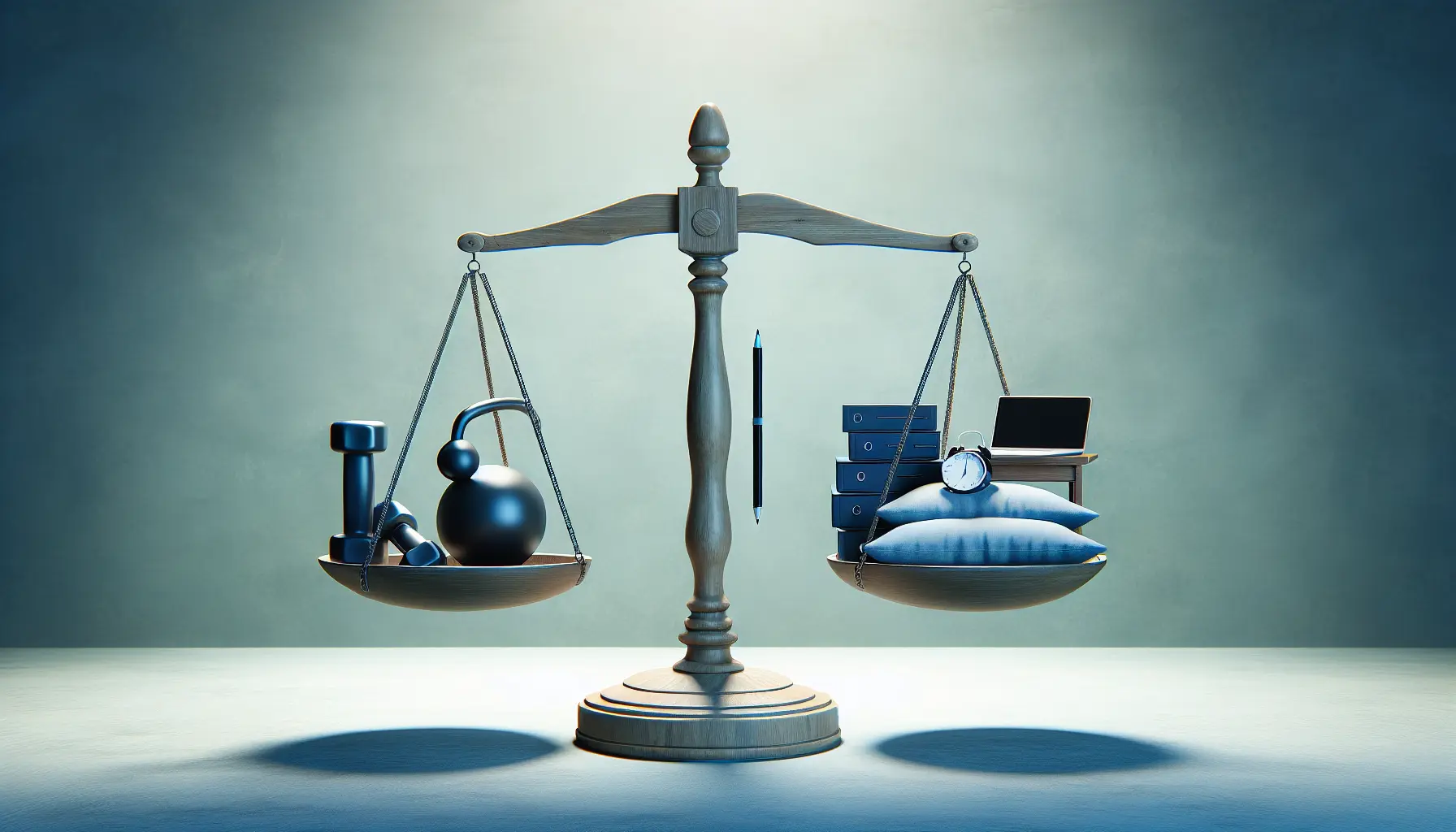 Un'immagine che rappresenta un equilibrio tra lavoro, attività fisica e riposo, con elementi di natura e relax.