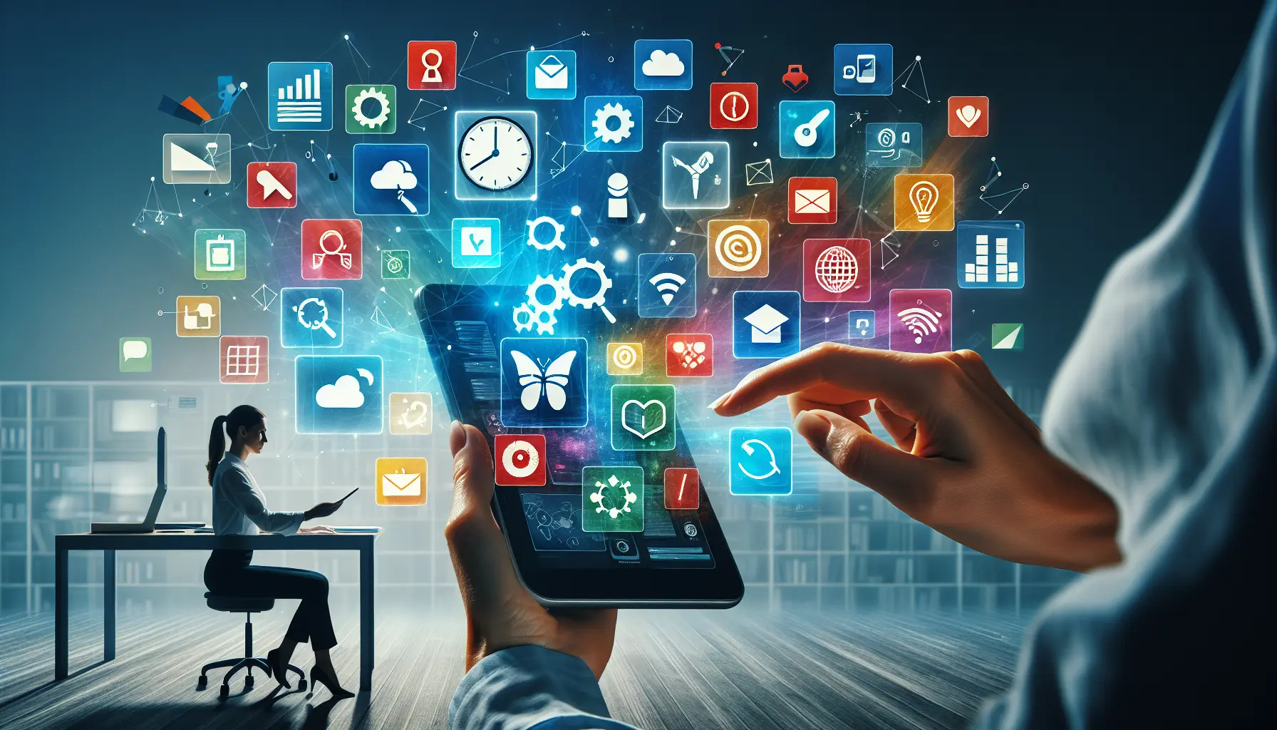 Un collage di app per la produttività personale, rappresentando strumenti digitali per organizzazione, gestione del tempo e creatività.