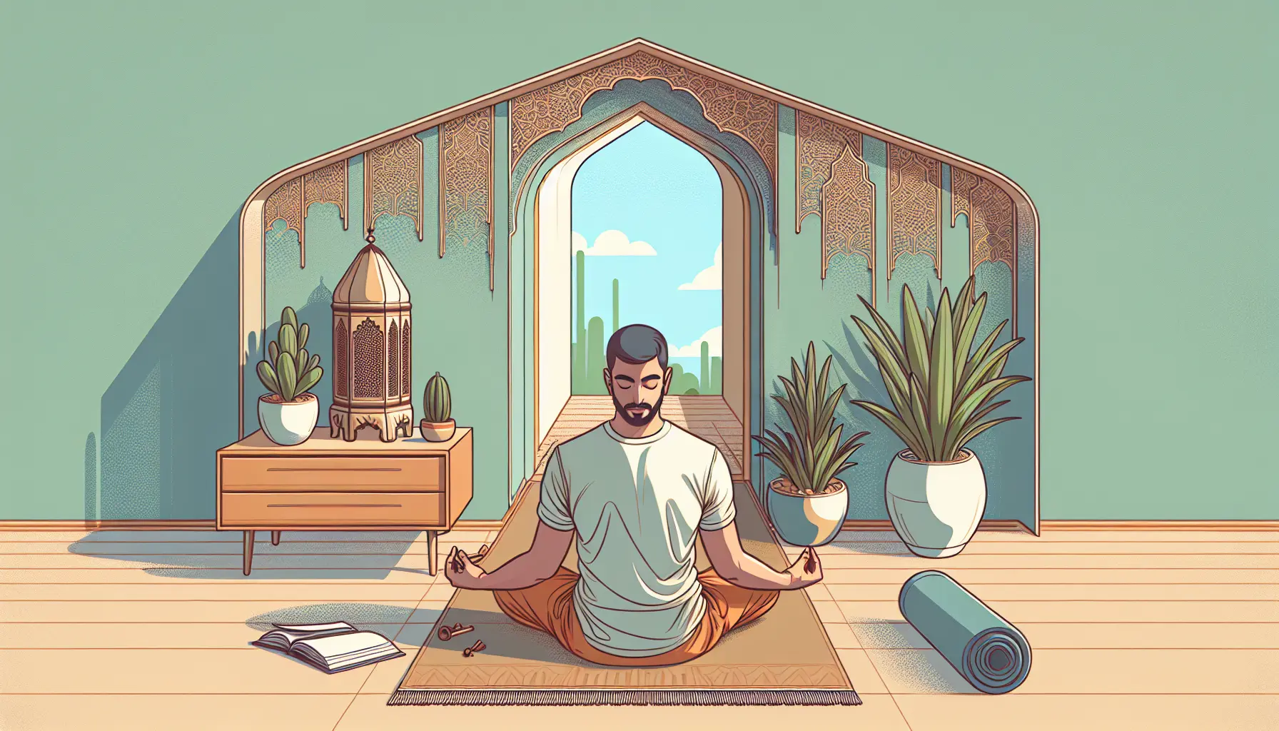 Una persona che pratica grounding camminando a piedi nudi su un prato verde, con un cielo sereno sullo sfondo.