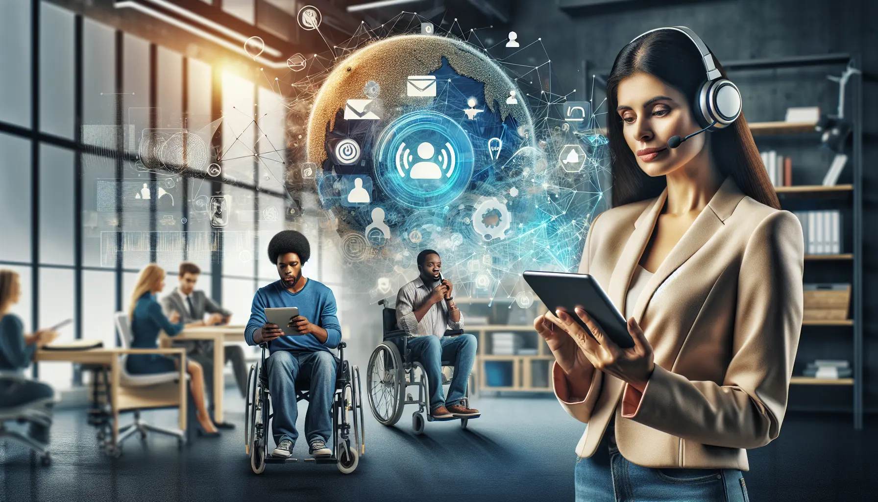 Persone con disabilità che utilizzano tecnologia assistiva per la comunicazione e l'interazione