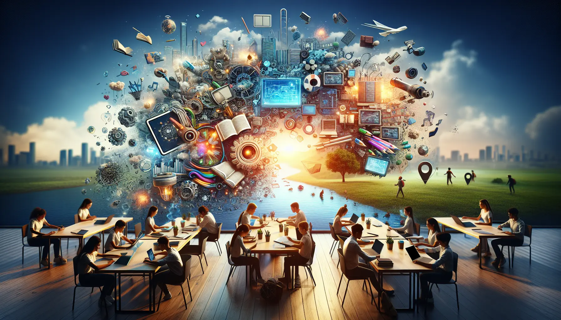Studente che utilizza un tablet per apprendere in un ambiente educativo innovativo