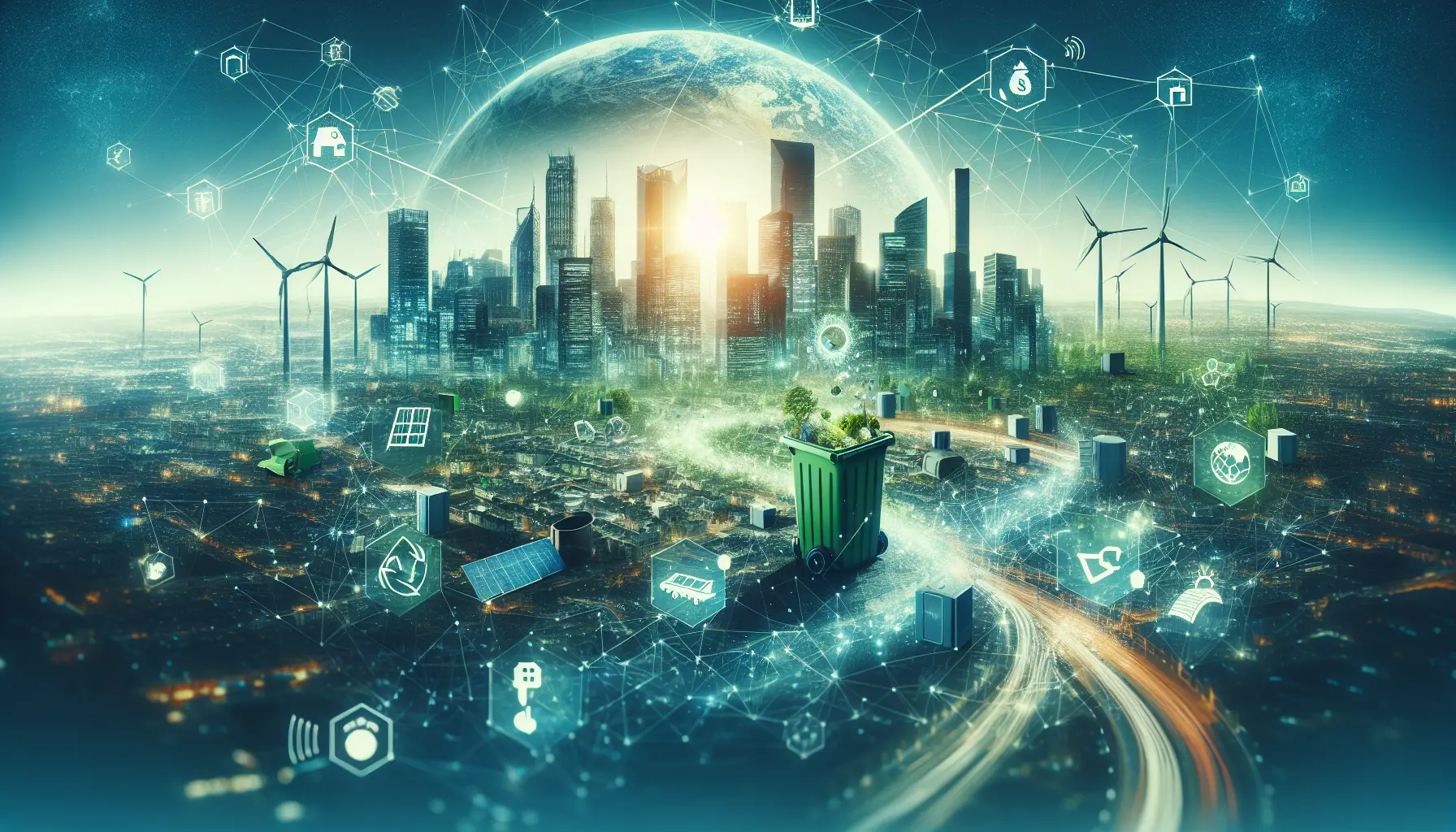 Un paesaggio urbano con pannelli solari e auto elettriche, simbolo di un futuro sostenibile.