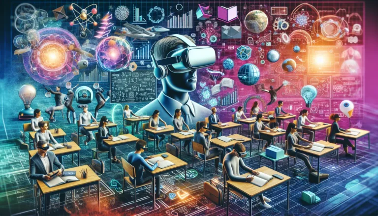 Studente che utilizza un visore di realtà virtuale per apprendere in un ambiente immersivo