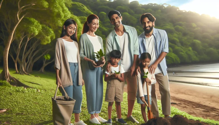 Famiglia in viaggio nella natura, esplorando paesaggi e culture locali