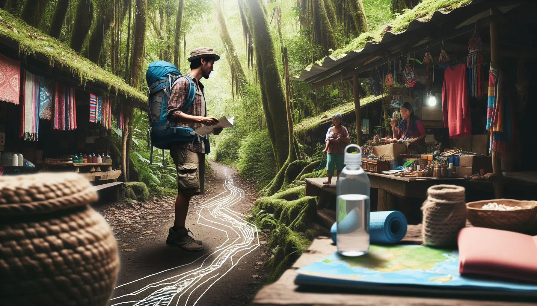 Viaggiatori che esplorano un mercato locale in modo responsabile