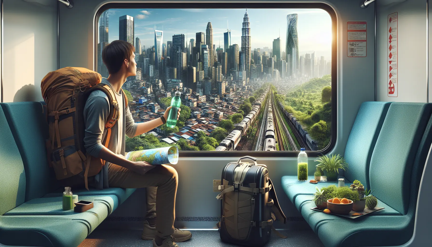 Un gruppo di giovani viaggiatori che esplorano una località naturale, impegnati in attività sostenibili e responsabili.