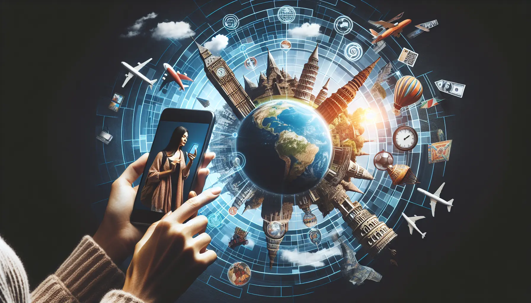 Un giovane viaggiatore che utilizza un'app sul suo smartphone mentre esplora una città storica.