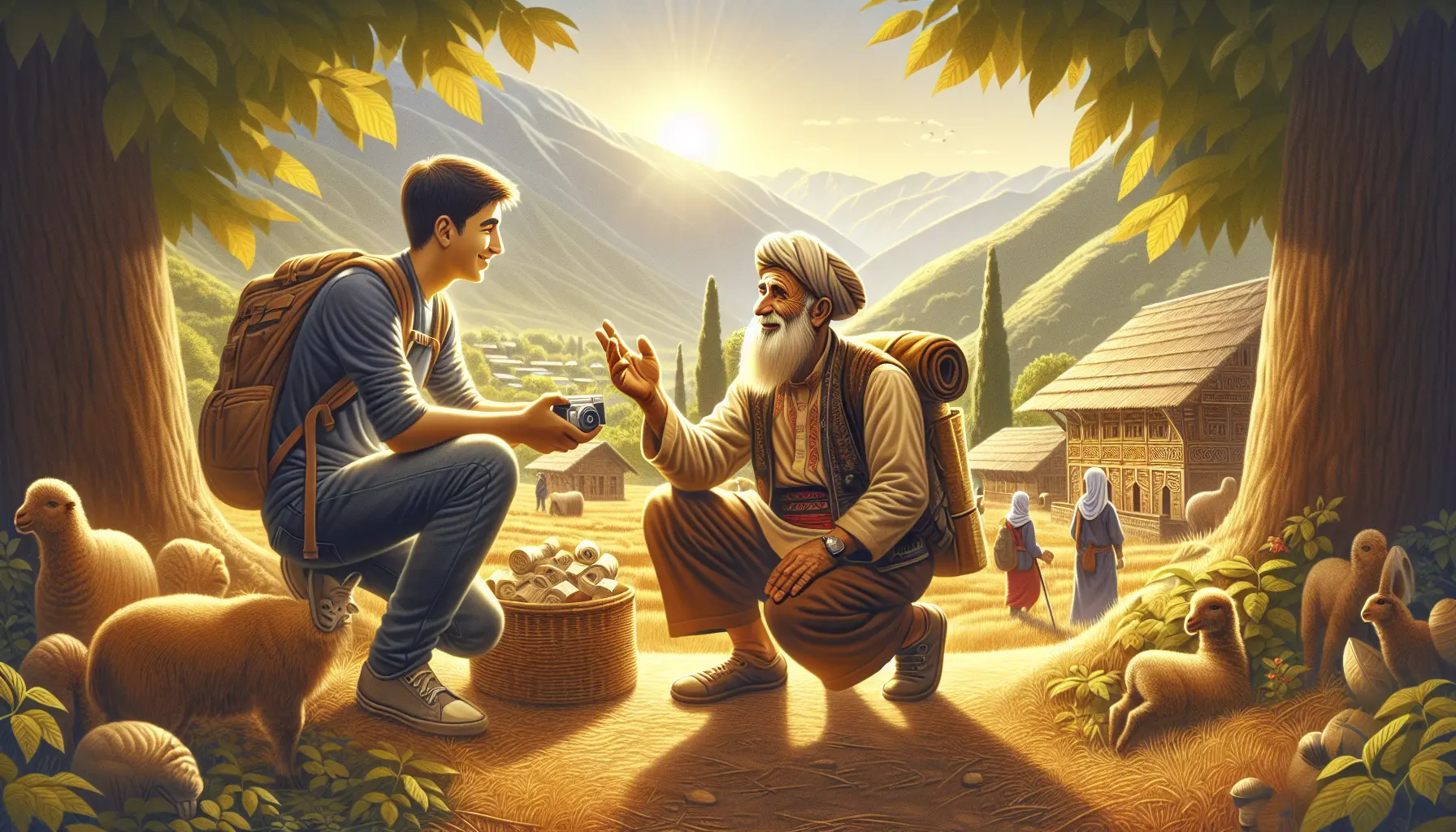 Viaggiatore che interagisce con una comunità locale durante un'esperienza culturale