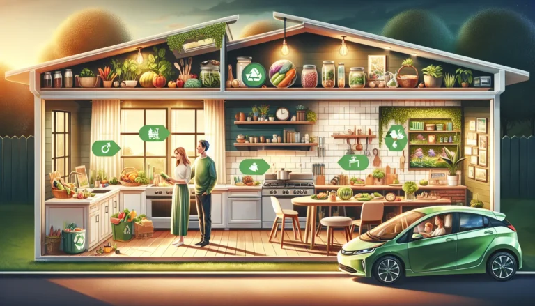 Famiglia che pratica attività sostenibili all'aperto, come il giardinaggio e il riciclaggio.