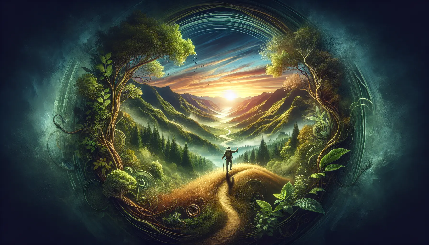 Un sentiero immerso nella natura, circondato da alberi e fiori, che invita a esplorare e riflettere.