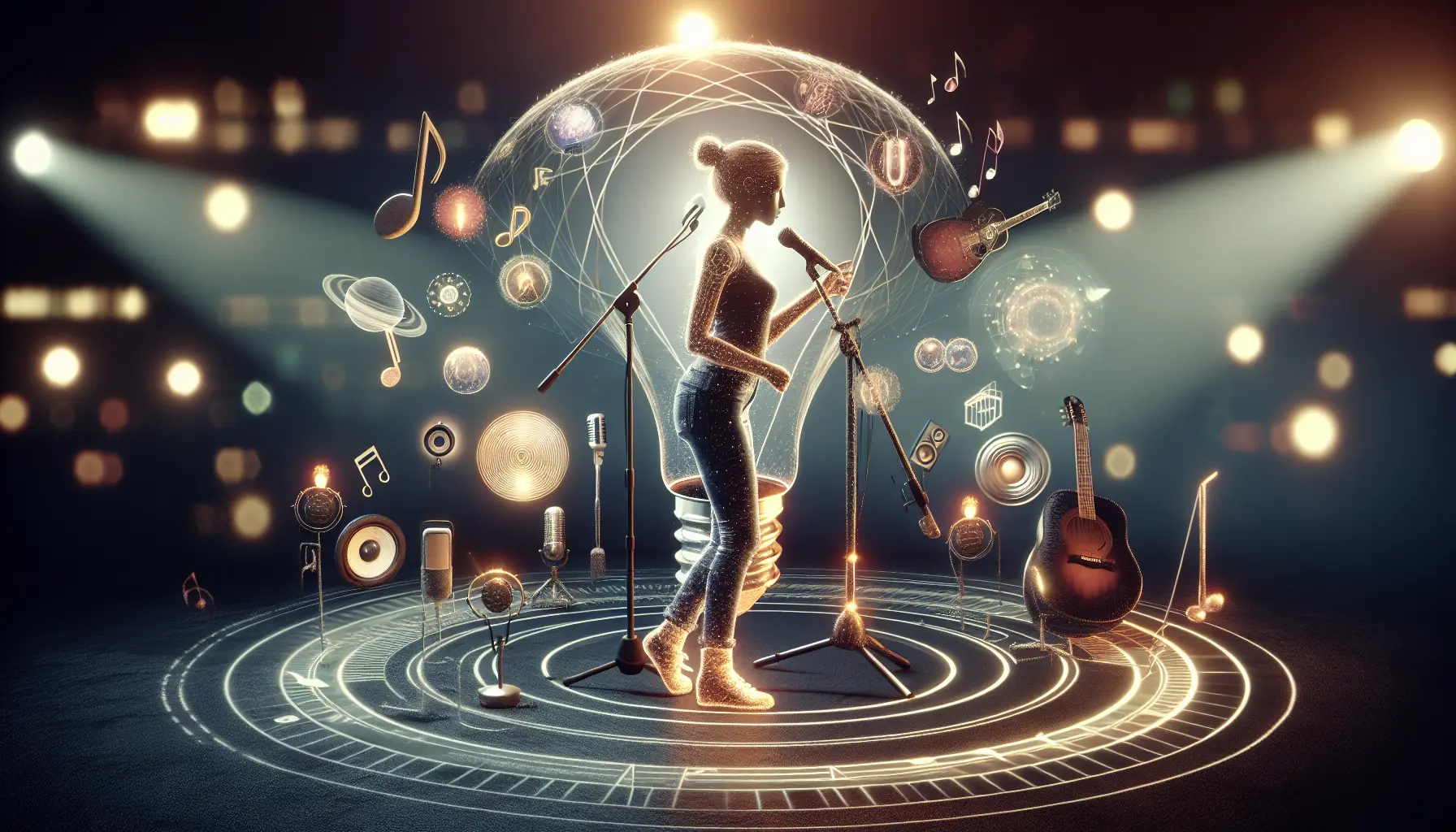 Chappell Roan in un momento di esibizione, circondata da luci e colori, esprime emozioni profonde attraverso la sua musica.