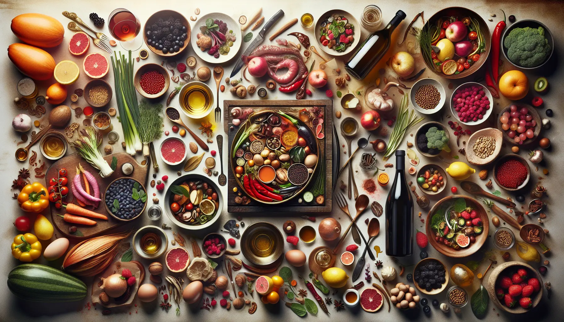 Una selezione di cibi afrodisiaci come ostriche, frutti di bosco e cioccolato su un tavolo rustico