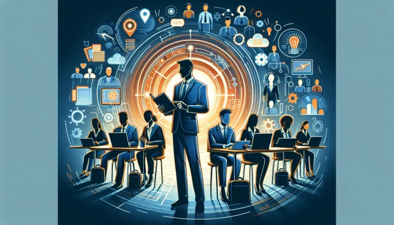 Un insegnante guida gli studenti in un laboratorio digitale, esplorando nuove tecnologie e strumenti educativi.