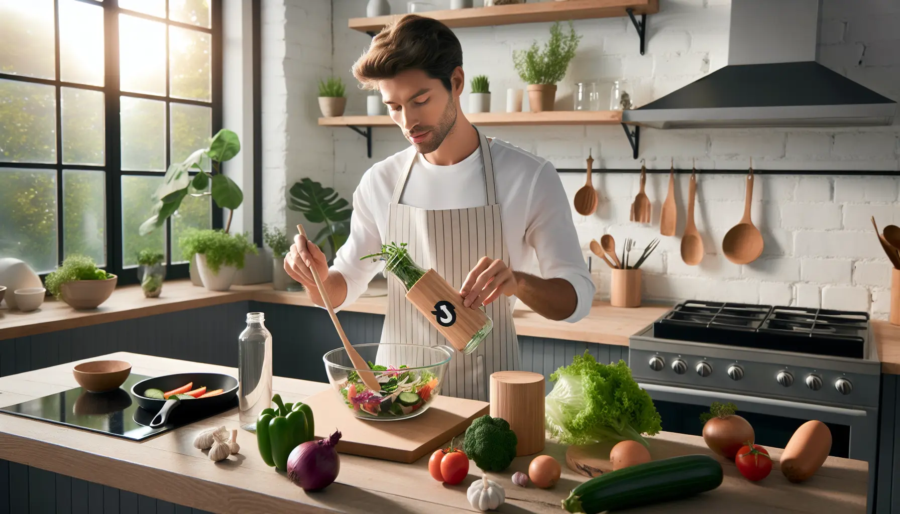 Una tavola imbandita con piatti di cucina sostenibile, ricca di verdure fresche e ingredienti locali.