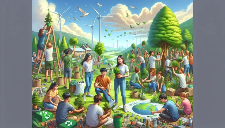 Giovani attivisti impegnati in un progetto di sostenibilità ambientale