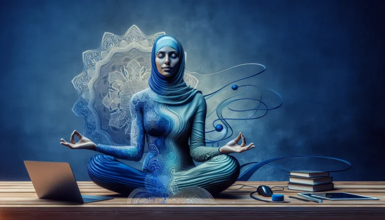 Una persona che medita in un ambiente tranquillo, circondata dalla natura.